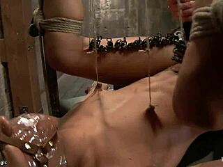 ebony lesbian slave bound hogtied spanked roughly then fucked hard with strapon