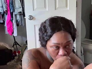 pretty ebony sloppy blowjob ball licking facial cumshot morning