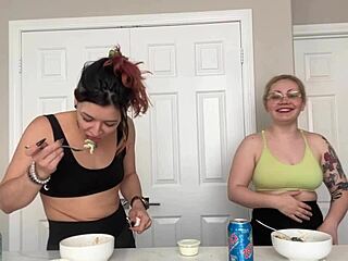 intriguing mukbang with huge belly tall eater burping nonstop
