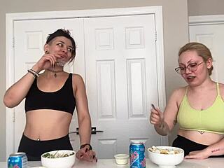 intriguing mukbang with huge belly tall eater burping nonstop