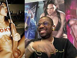 cumshot facial covers horny trans girl huge cock petite bulging breasts ai