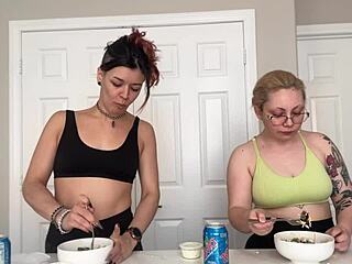 intriguing mukbang with huge belly tall eater burping nonstop