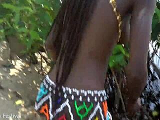 skinny african beauty bathed then fucked hard in forest