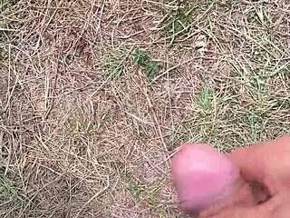 flashing my huge cock outdoors while horny women watch from afar