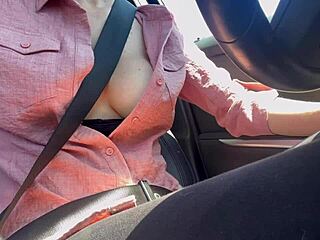 italian milf artemisia flashes big tits on car ride