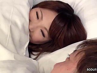 japanese teen wakes him for rough uncensored creampie quickie 😍
