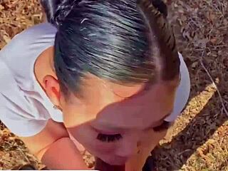 Asian babe sloppy outdoor blowjob gagging deepthroat