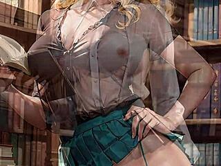 Ai generated blonde librarian teases with outdoor flashes