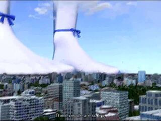 two massive giantesses tower over city crushing everything below