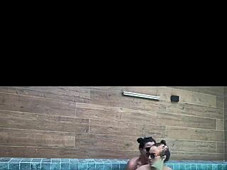 thick girlfriend strap-ons me in pool