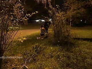 Nerdy milf sucks big black cock outdoors publicly