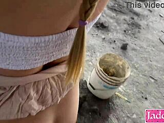 Blonde amateur sucks bound construction worker's huge cock outdoor rough