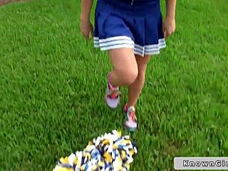Busty Cheerleader Flashes Big Tits Outdoor Public