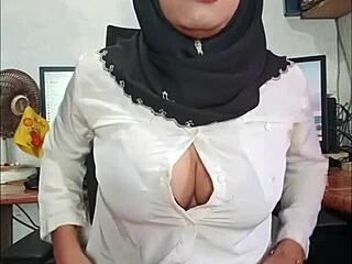 Hijab-Wearing Asian Ladyboy Strokes Her Hard Cock!