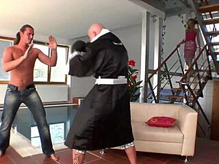 Meg Laren's DP session ends with her sucking cocks dry