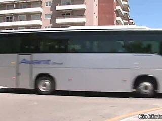 blonde latex bondage outdoor public flashing domination fetish 😈🔗