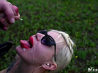 gardener facefucks tattooed babe pov deepthroat cum swallow outdoors
