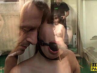 french bound slut gets her hairless ass roughly fucked doggystyle by dominant master