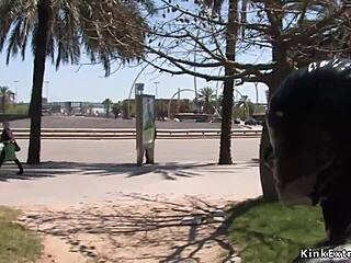 blonde latex bondage outdoor public flashing domination fetish 😈🔗