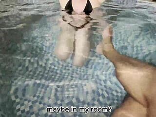 Fucked married petite bride cowgirl creampie at pool