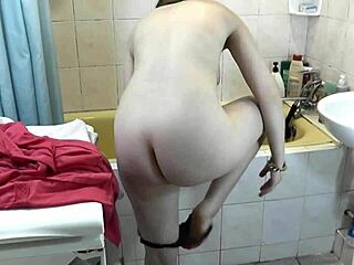 two busty lesbians tease wet pussies in steamy shower striptease close-up