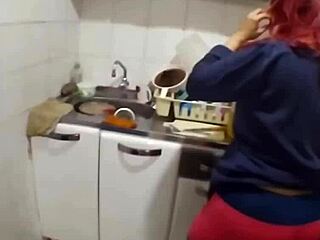 curvy mature bbw wife licks in homemade kitchen webcam fun