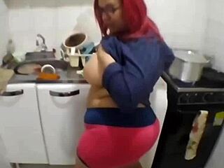 curvy mature bbw wife licks in homemade kitchen webcam fun