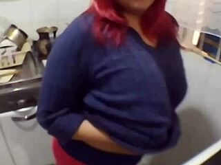 curvy mature bbw wife licks in homemade kitchen webcam fun