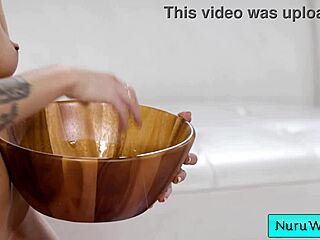 Sensual busty blonde masseuse Rory Knox gives wet nuru sex massage to Lucas Ayres