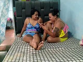 Infiel wife fucks husband's ebony lover in hard lesbian masturbation