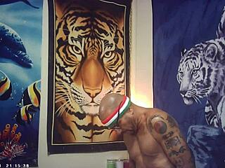 maxxx loadz strokes monster cock backstage with italian porn machine