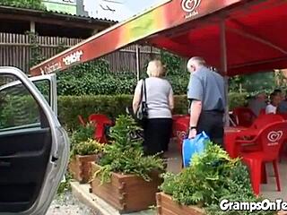 petite teen gets outdoor woods pounding from older guy in nature