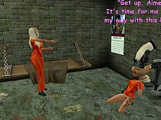 Lesbian inmates tease anal strapon licks in prison toilet