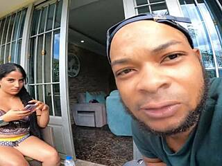 Long lost neighbor squeezes white booty into lingerie workout