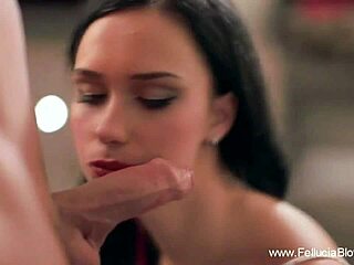 brunette babe chokes on deepthroat cock for facial cumshot