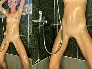 Hot Petite Nurse Strips Clothes Washes Wet Shaved Milf Pussy Body in Shower