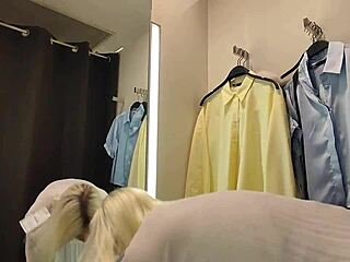 blonde's wet pussy flashes through transparent locker clothes