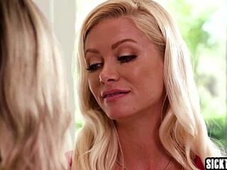 Blonde milf lesbians lick big tits in hot pussy play