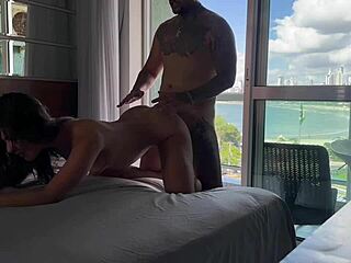 muscular ebony babe rides passionately on beach part two