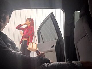 punk redhead flashes risky street bus stop fun 😈