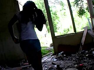 Black milf rides big cock outdoors