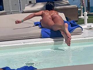 A hot tourist's perfect ass spied at resort leads to room fuck