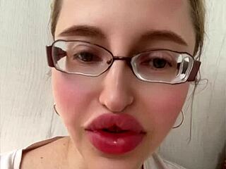 Russian long hair glasses fetish huge lips tease