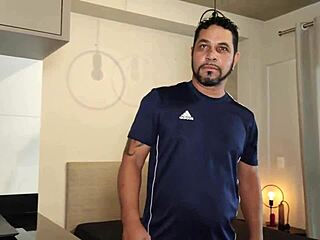 Pornstar Brasil bear jerks huge cock shower cum!