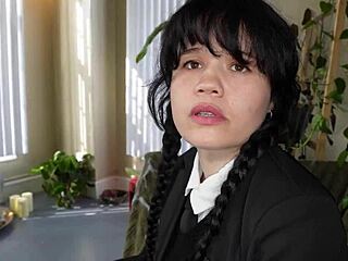 yhivi as wednesday addams takes muscular bodybuilder's huge cock deep halloween cosplay