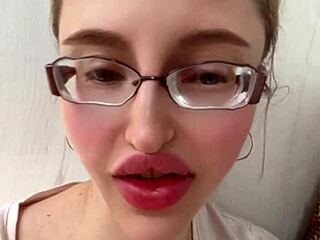 Russian long hair glasses fetish huge lips tease