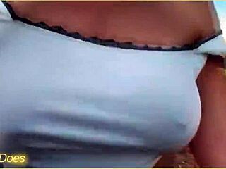 daring milf biker bares massive tits flashing wildly on public ride