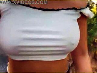 daring milf biker bares massive tits flashing wildly on public ride