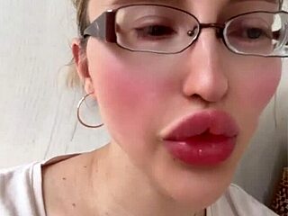 Russian long hair glasses fetish huge lips tease
