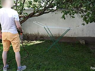 Girlfriend In Shorts Gets Sprayed And Fucked Wild